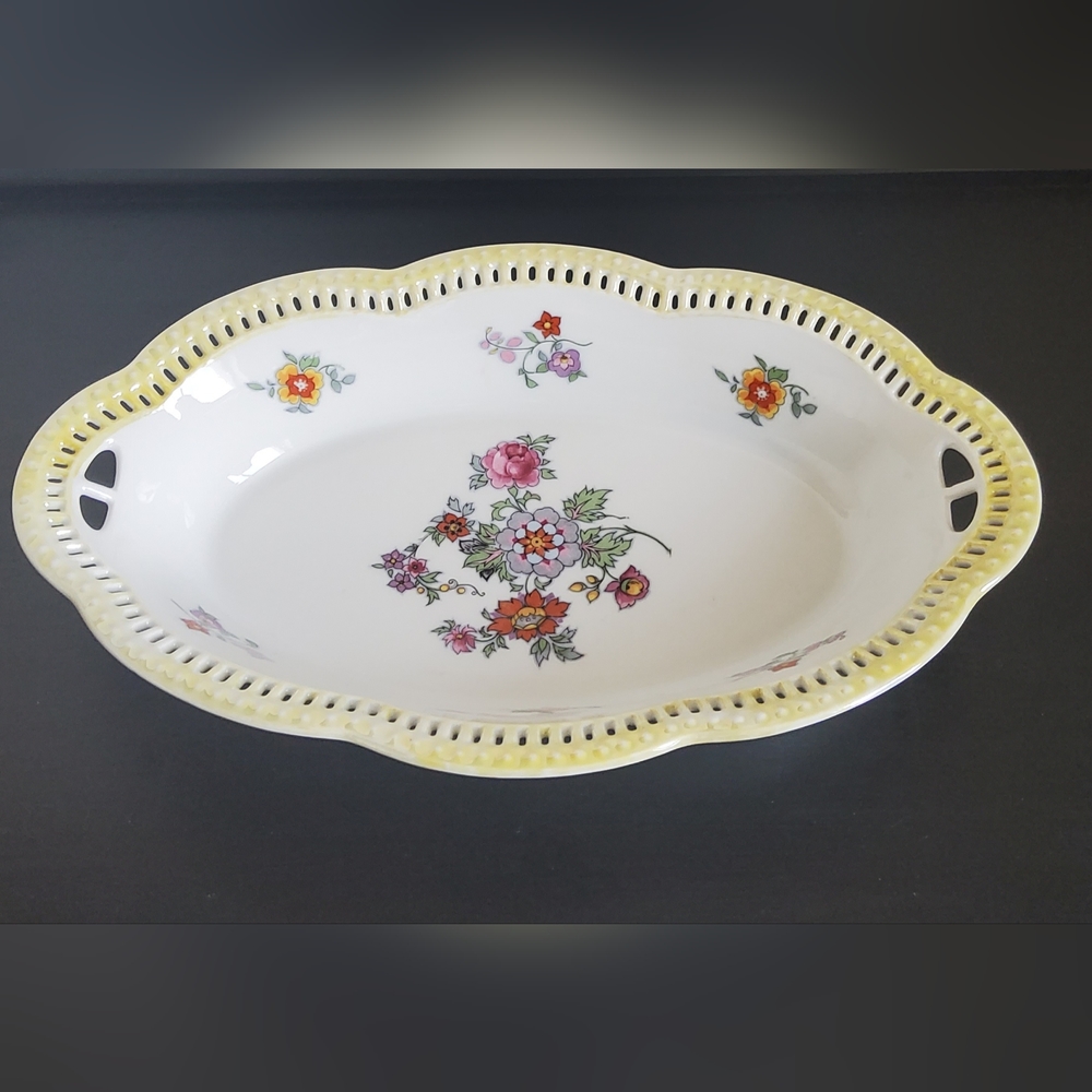 Vintage Schumann Arzberg Reticulated Oval Porcelain Bowl